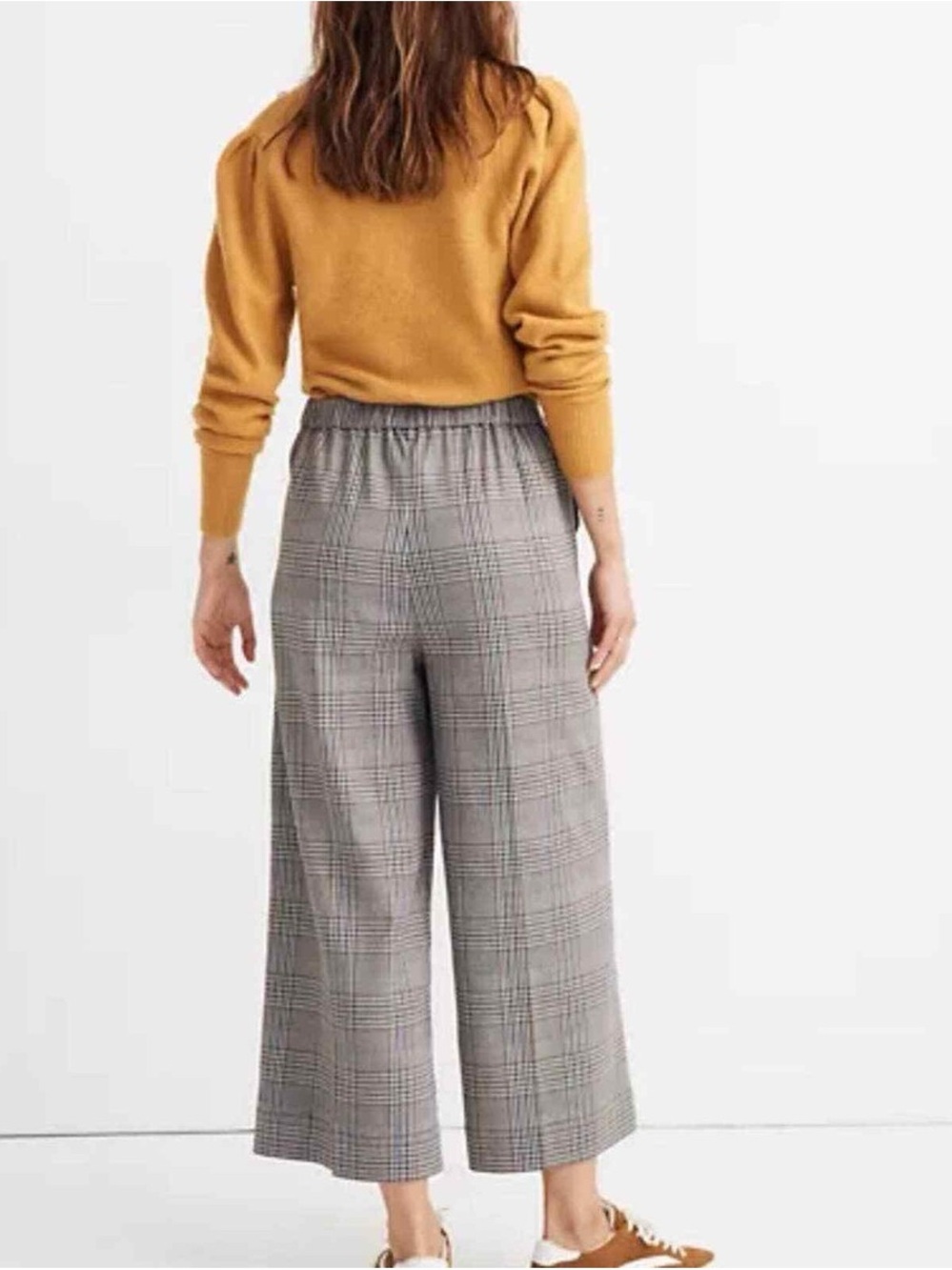 MADEWELL Huston Classic Plaid Wide-Leg Pant - Black & Brown Trousers Dress Pants - Picture 2 of 16